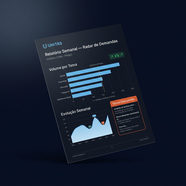 Mockup do relatório semanal — Radar de Demandas